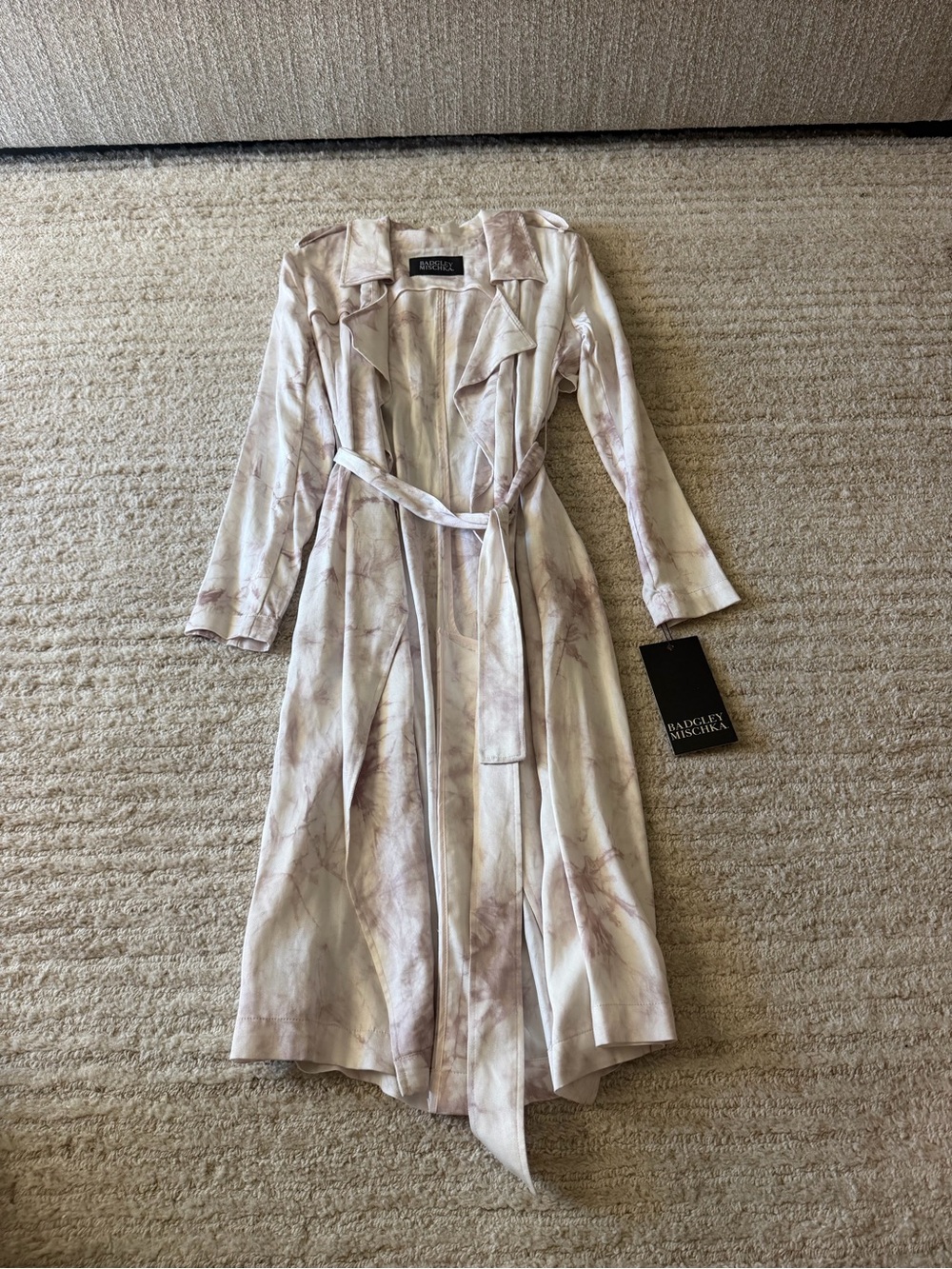 Badgley Mischka women’s sunrise white tie dye trench coat size small